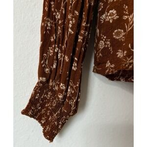 Eyeshadow Floral Brown Flowy Fall Peasant Blouse Top S Womens‎ Boho Cottagecore